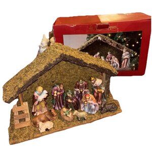 11 Piece With Stable  ST. NICHOLAS SQUARE CHRISTMAS NATIVITY SET MANGER  VINTAGE
